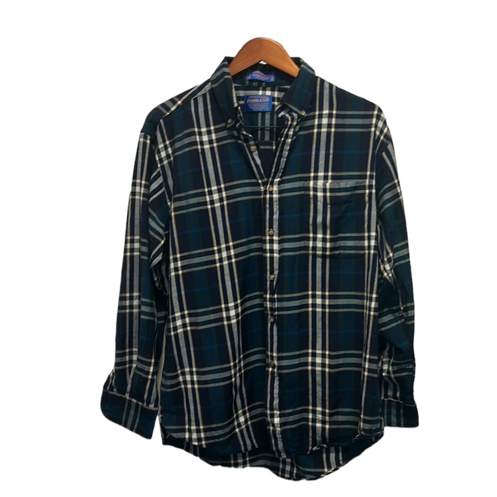 Pendleton Sir Men’s Medium Wool Button Down Long Sleeves Tartan Plaid Green